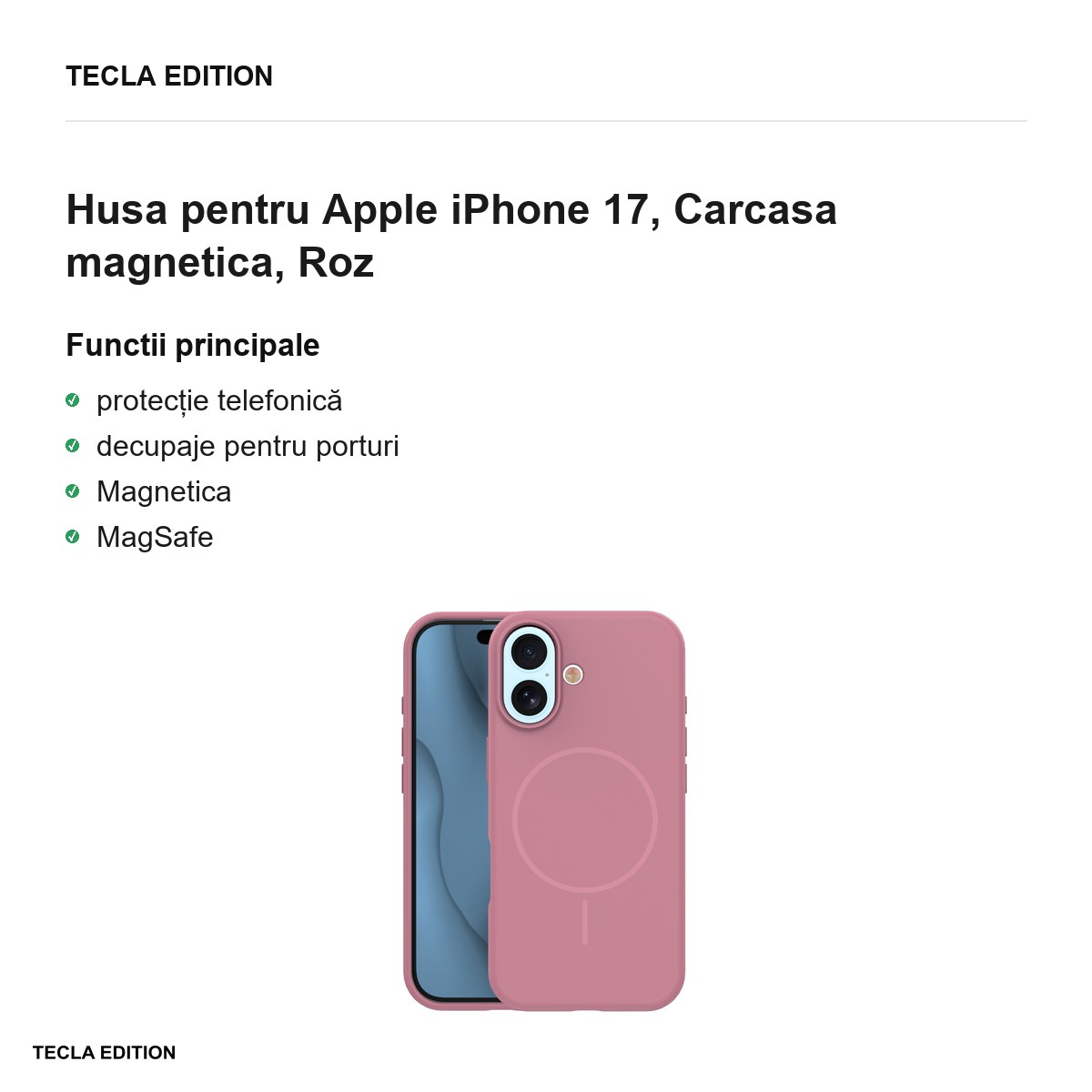 Husa Silicone Thin Mag pentru Apple iPhone 17, Carcasa magnetica, Roz [1]