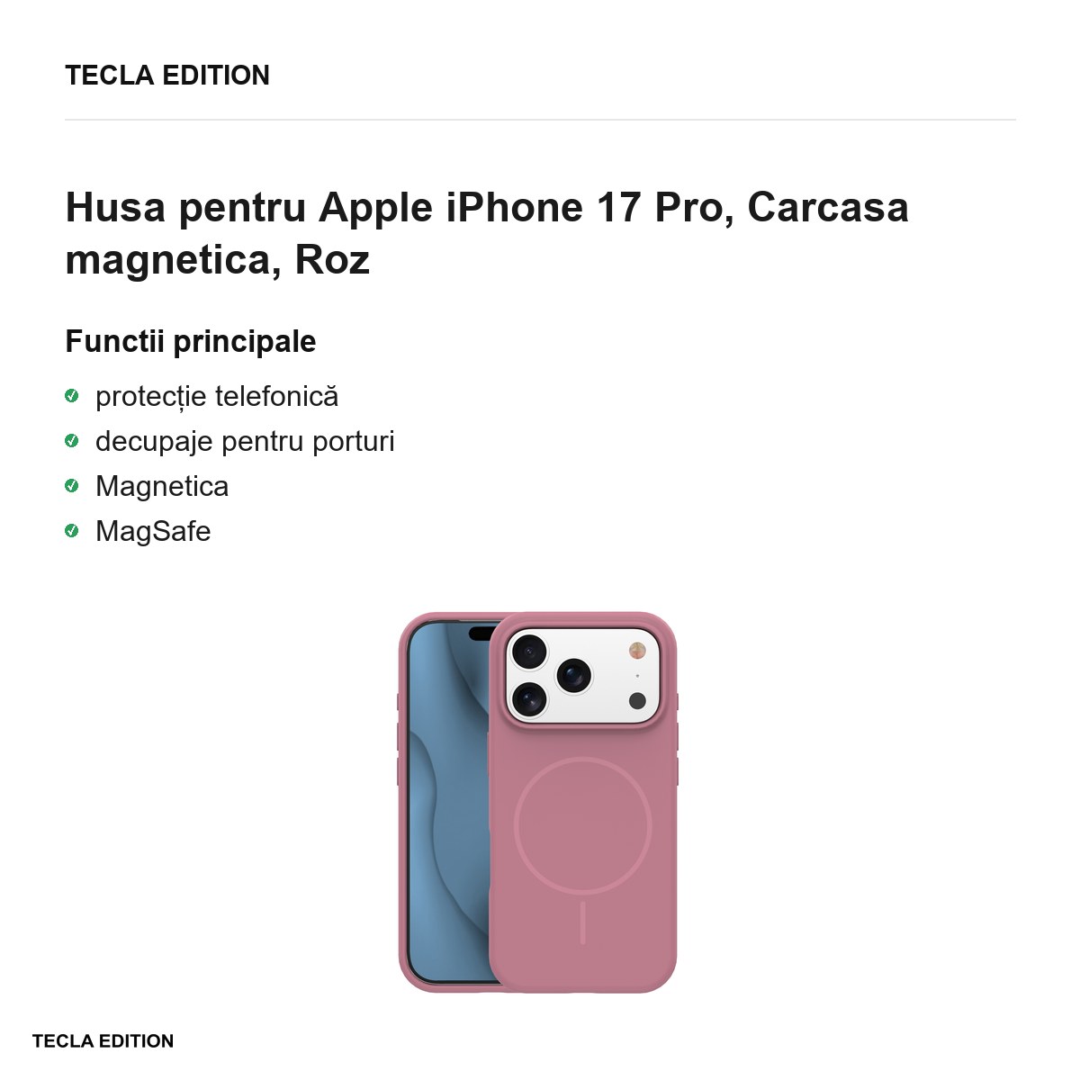 Husa Silicone Thin Mag pentru Apple iPhone 17 Pro, Carcasa magnetica, Roz [1]