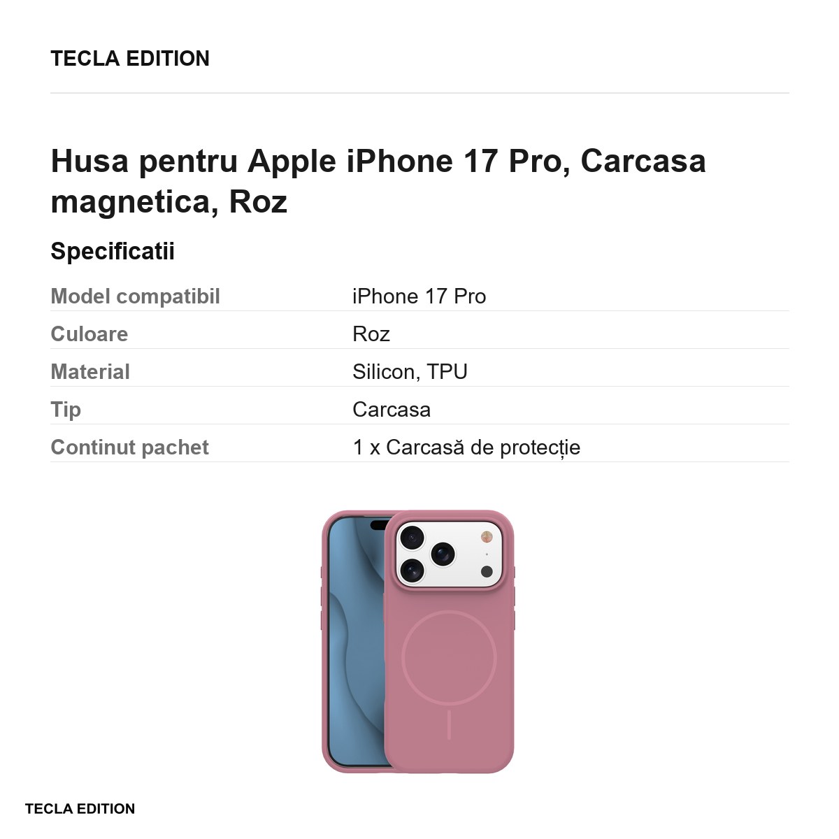 Husa Silicone Thin Mag pentru Apple iPhone 17 Pro, Carcasa magnetica, Roz [2]