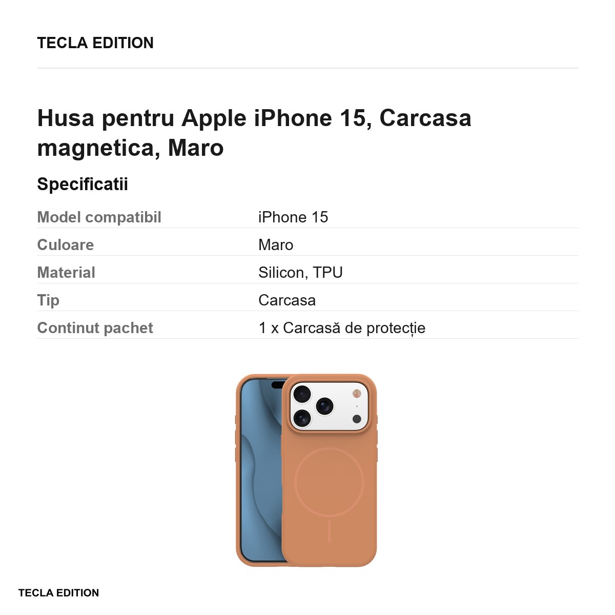 Husa Silicone Thin Mag pentru Apple iPhone 15, Carcasa magnetica, Maro [2]