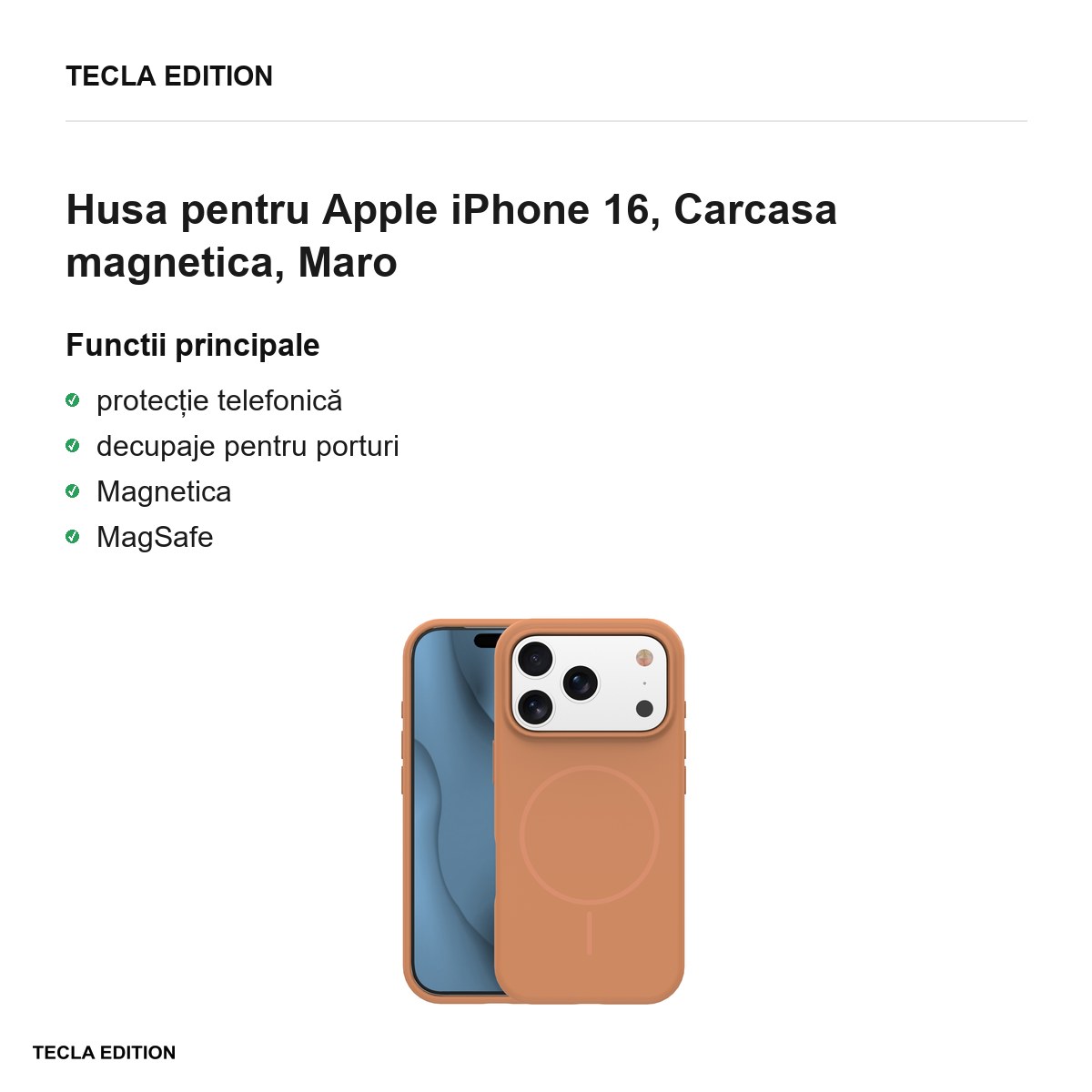 Husa Silicone Thin Mag pentru Apple iPhone 16, Carcasa magnetica, Maro [1]
