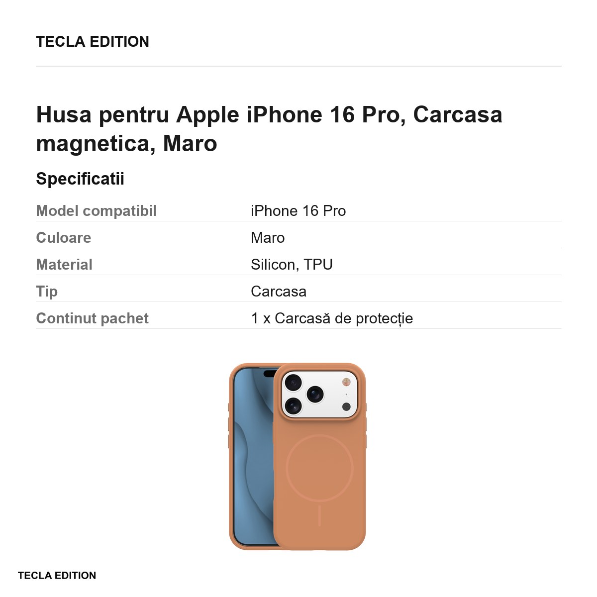 Husa Silicone Thin Mag pentru Apple iPhone 16 Pro, Carcasa magnetica, Maro [2]