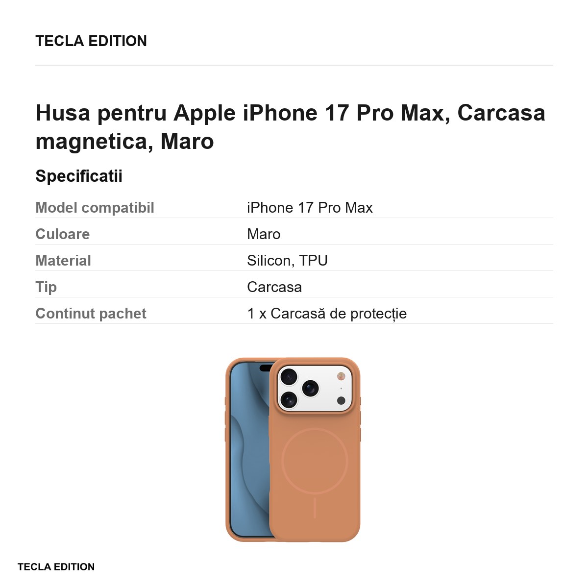 Husa Silicone Thin Mag pentru Apple iPhone 17 Pro Max, Carcasa magnetica, Maro [2]