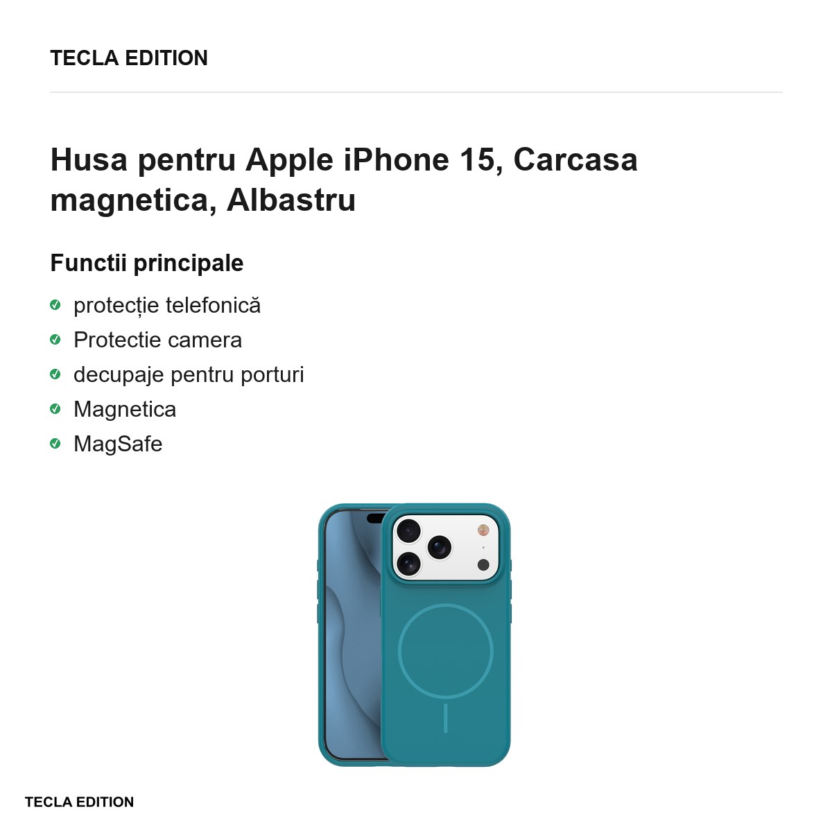 Husa Silicone Thin Mag pentru Apple iPhone 15, Carcasa magnetica, Albastru [1]