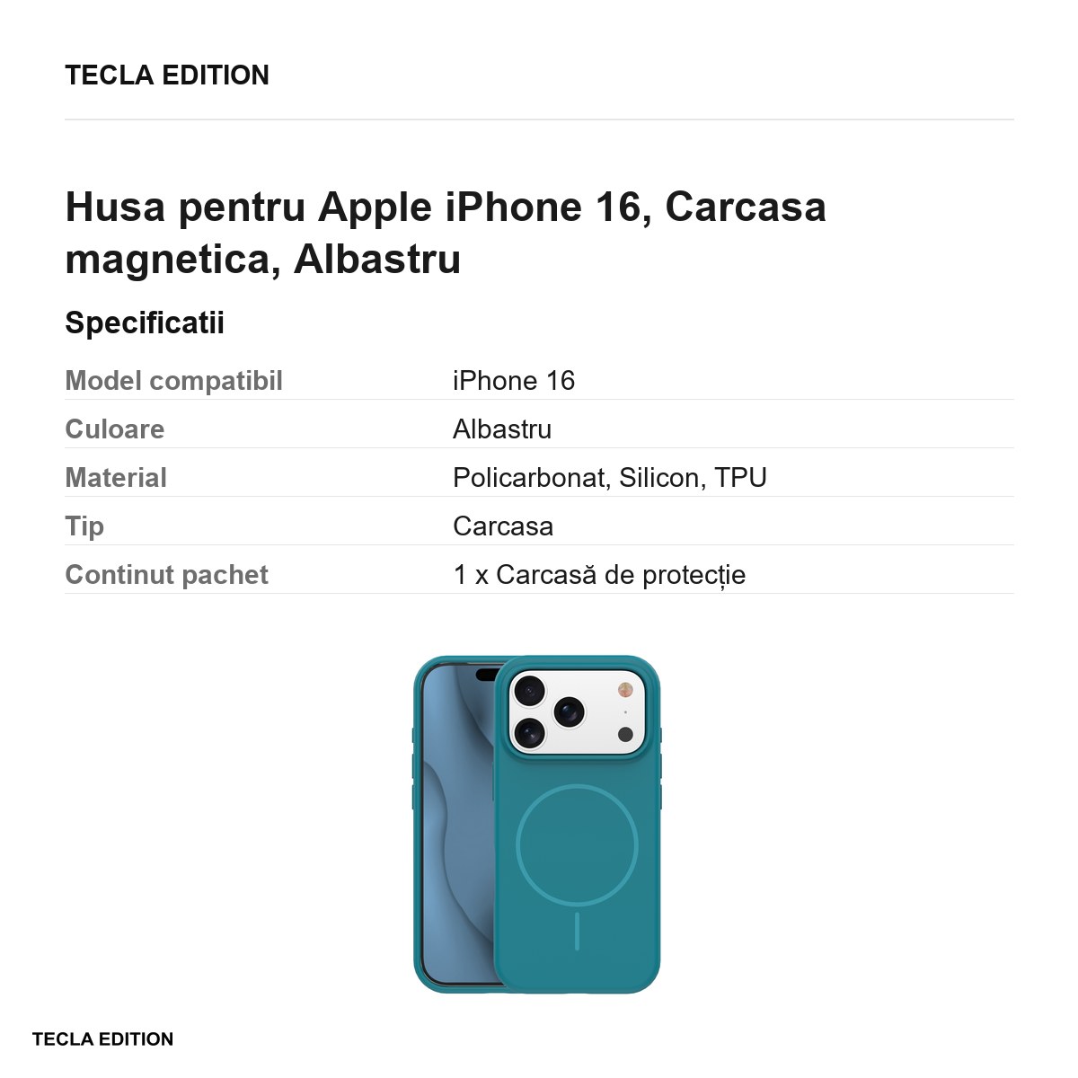 Husa Silicone Thin Mag pentru Apple iPhone 16, Carcasa magnetica, Albastru [2]