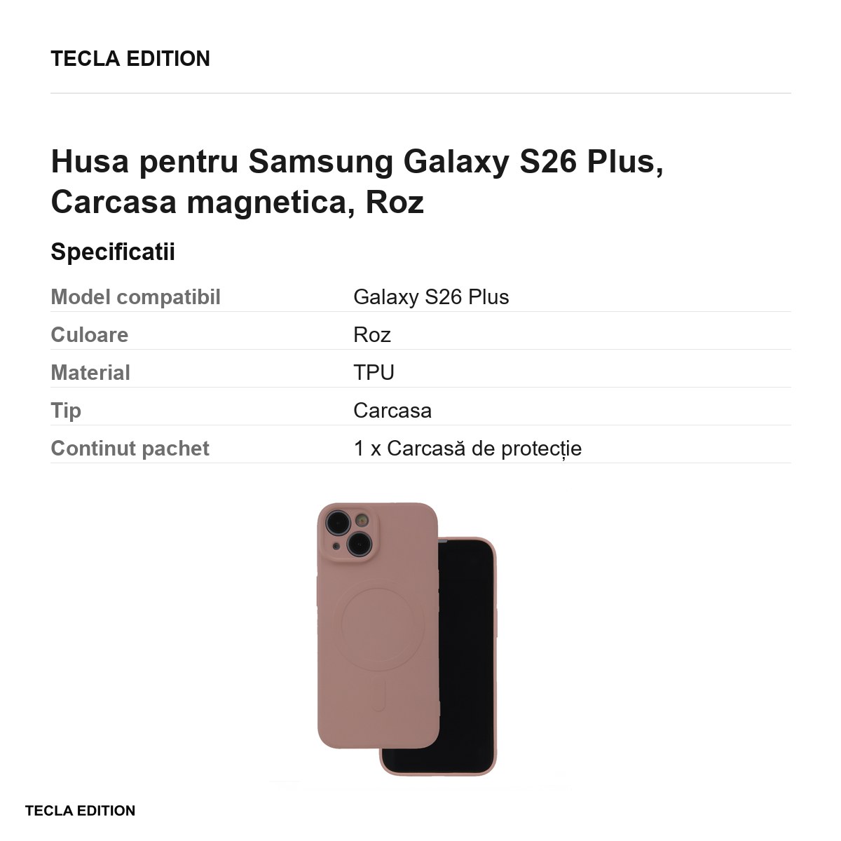 Husa Simple Color Mag pentru Samsung Galaxy S26 Plus, Carcasa magnetica, Roz [2]