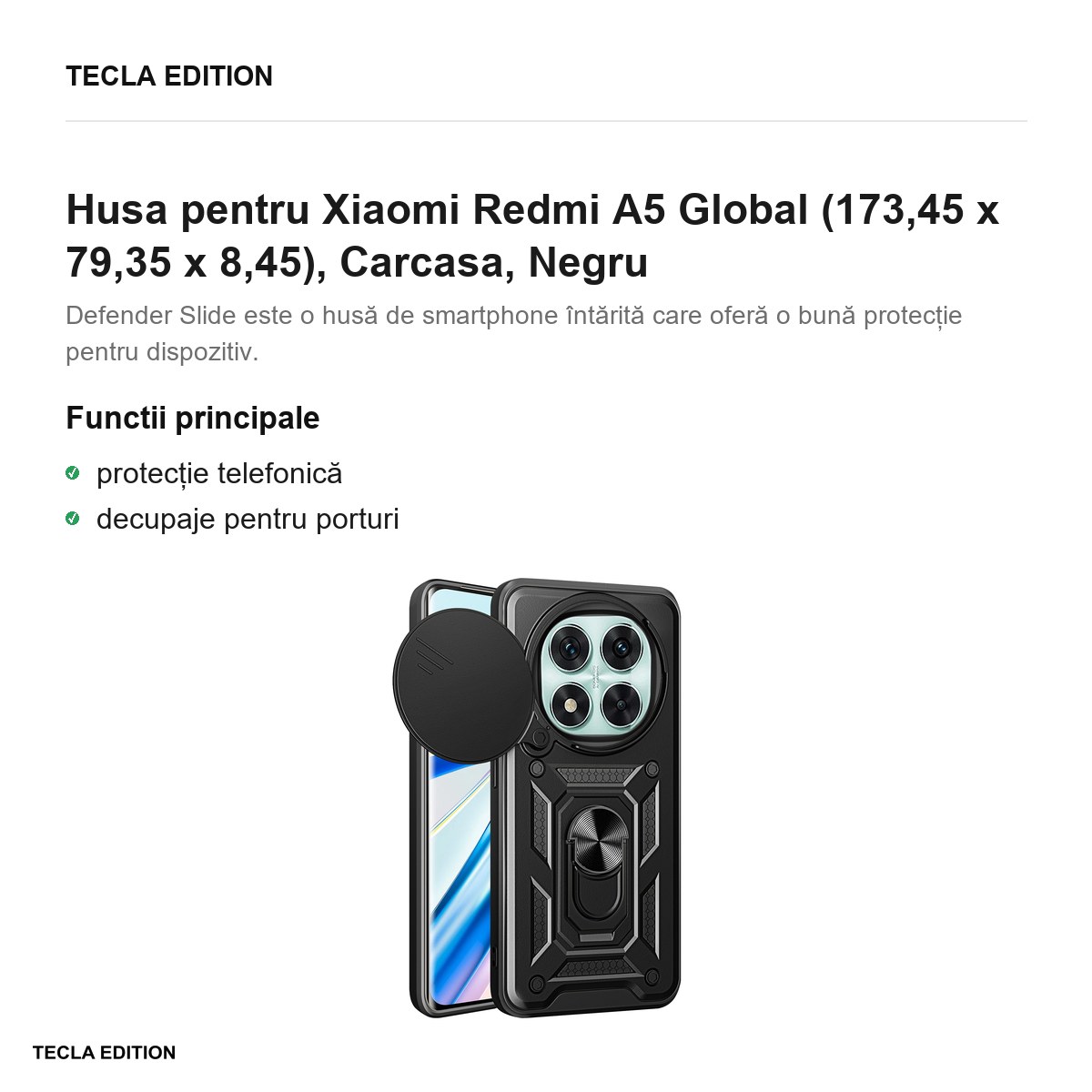 Husa Defender Slide pentru Xiaomi Redmi A5 Global, Carcasa, Negru [1]