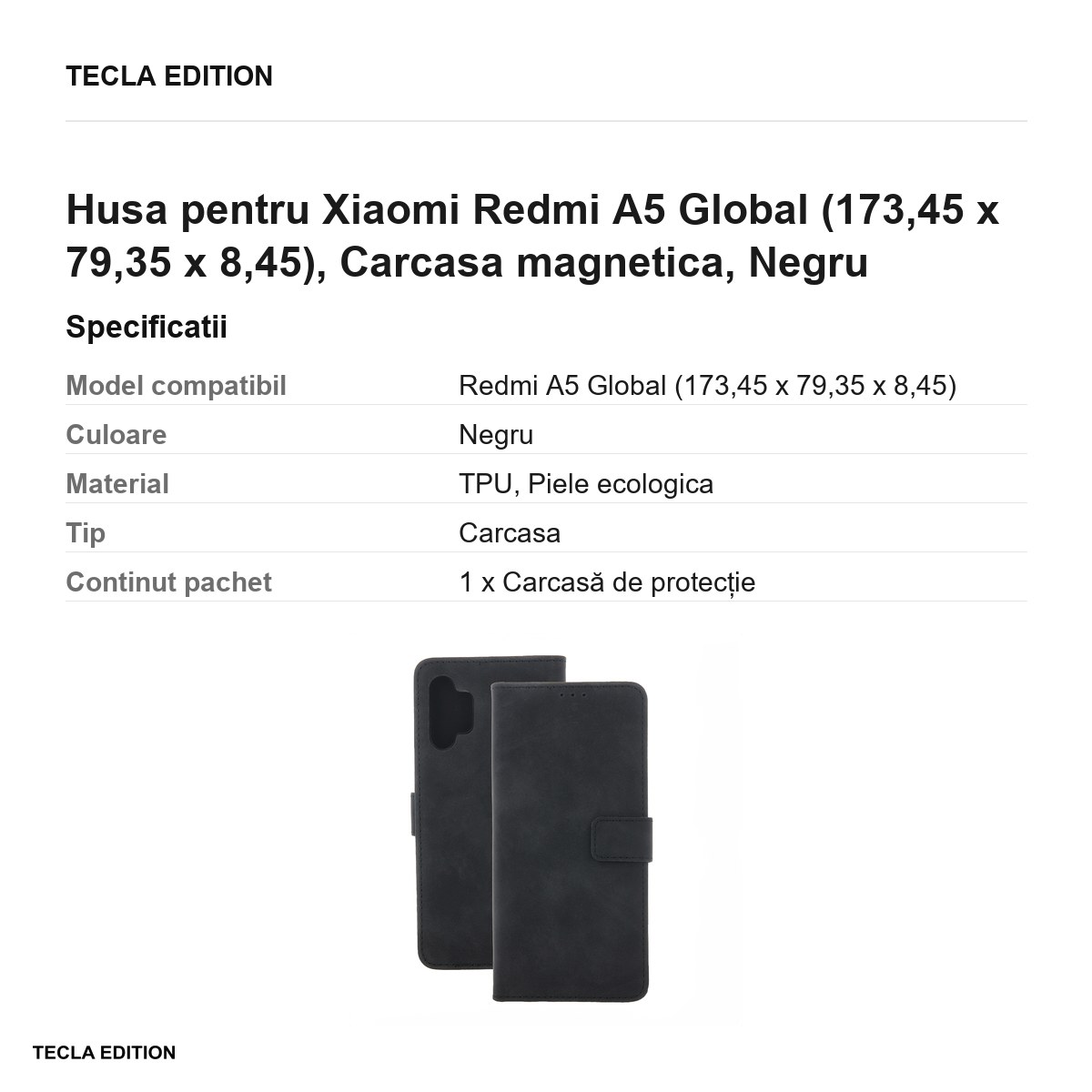 Husa Smart Velvet pentru Xiaomi Redmi A5 Global, tip carte cu inchidere magnetica, Negru [2]