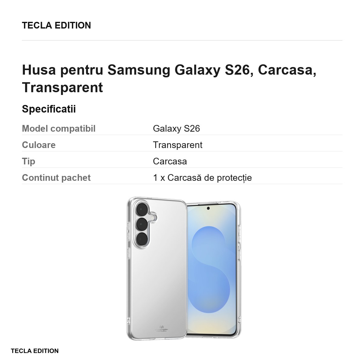 Husa Mercury Jelly pentru Samsung Galaxy S26, Carcasa, Transparent [2]
