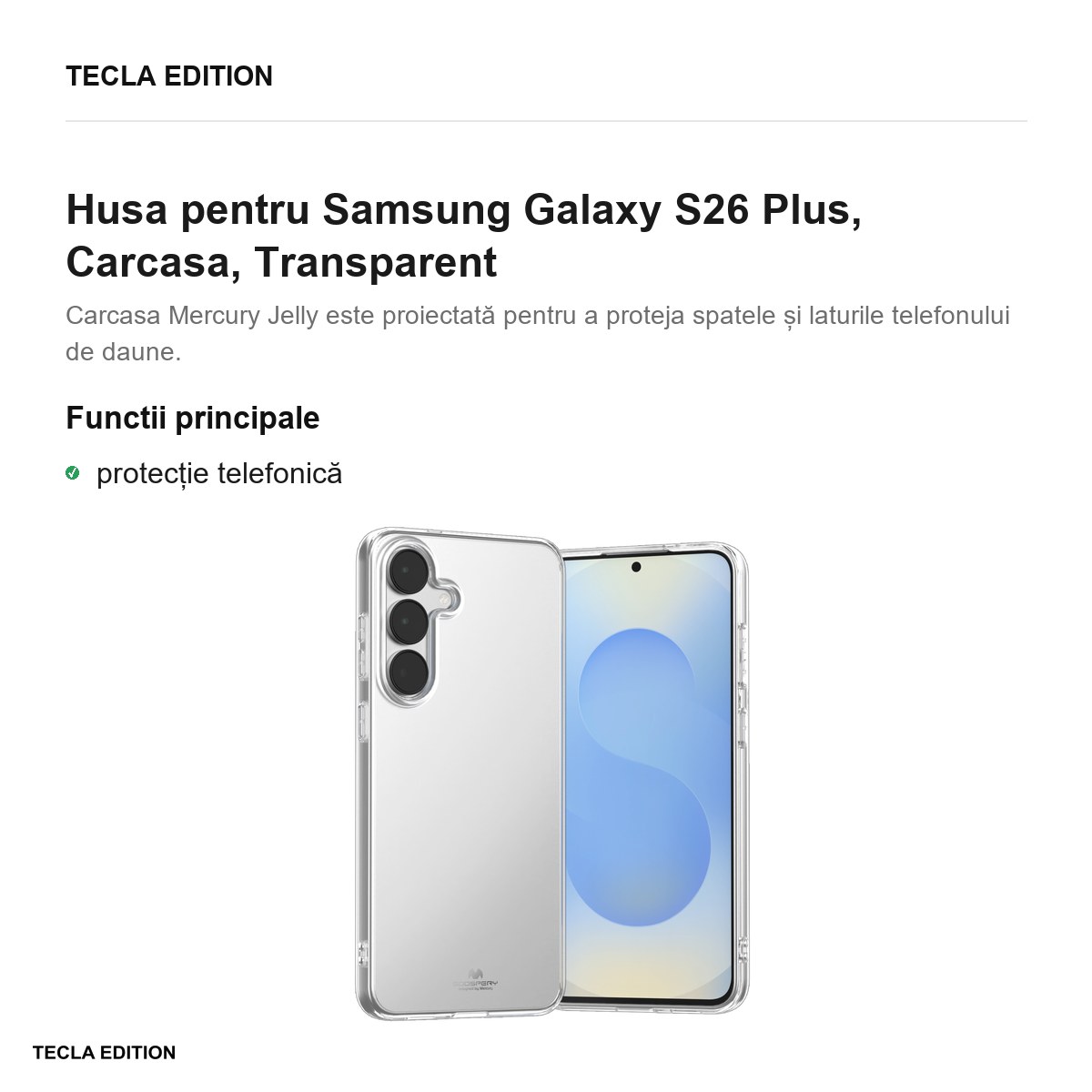 Husa Mercury Jelly + pentru Samsung Galaxy S26 Plus, Carcasa, Transparent [1]