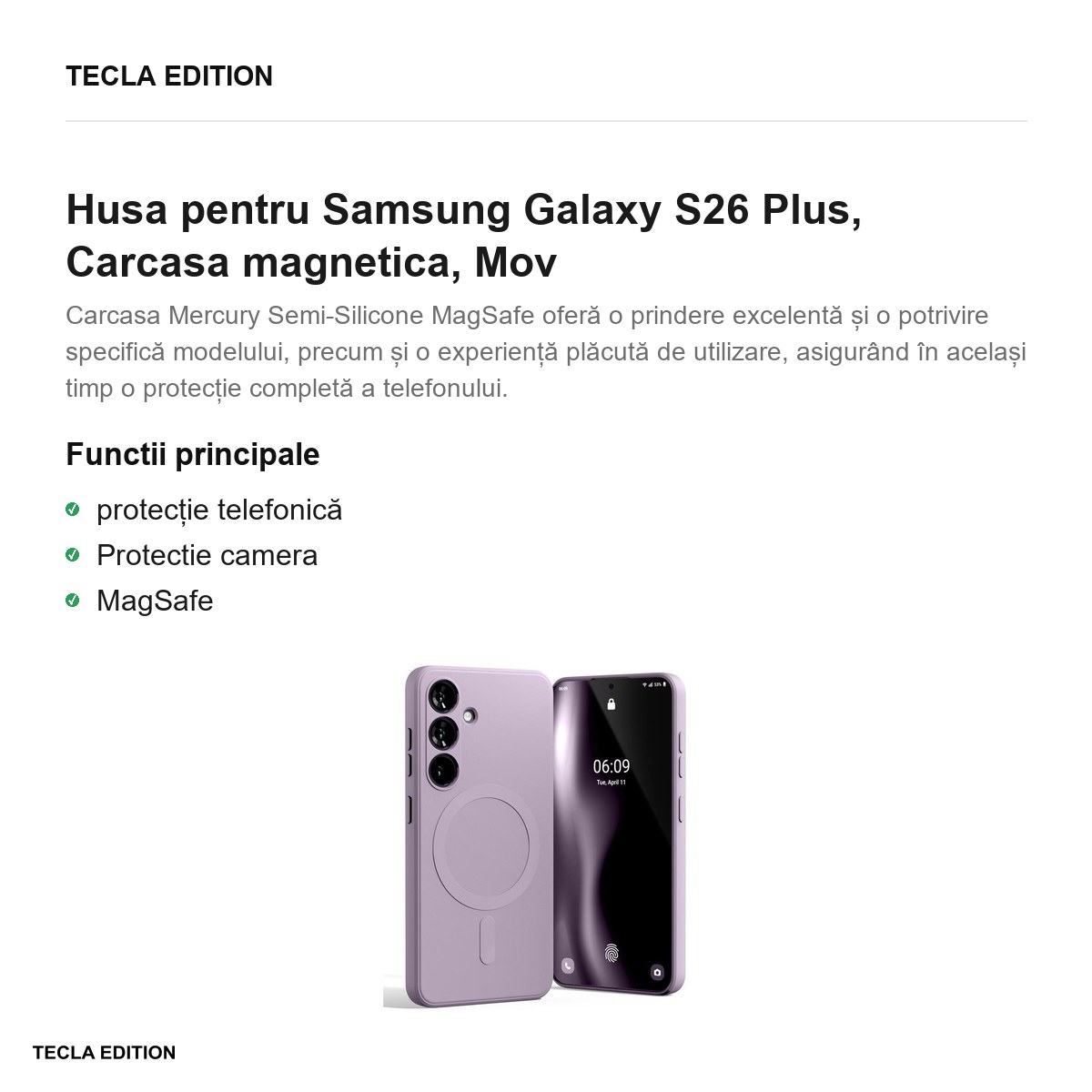 Husa Mercury Semi-Silicon + Lilac pentru Samsung Galaxy S26 Plus, Carcasa magnetica, Mov [1]