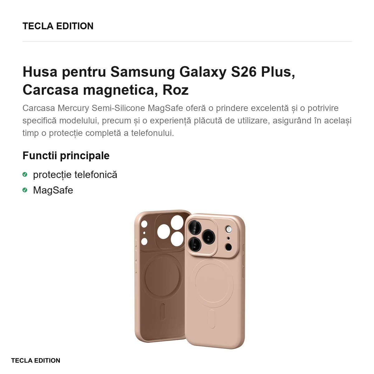 Husa Mercury Semi-Silicon + Sand pentru Samsung Galaxy S26 Plus, Carcasa magnetica, Roz [1]