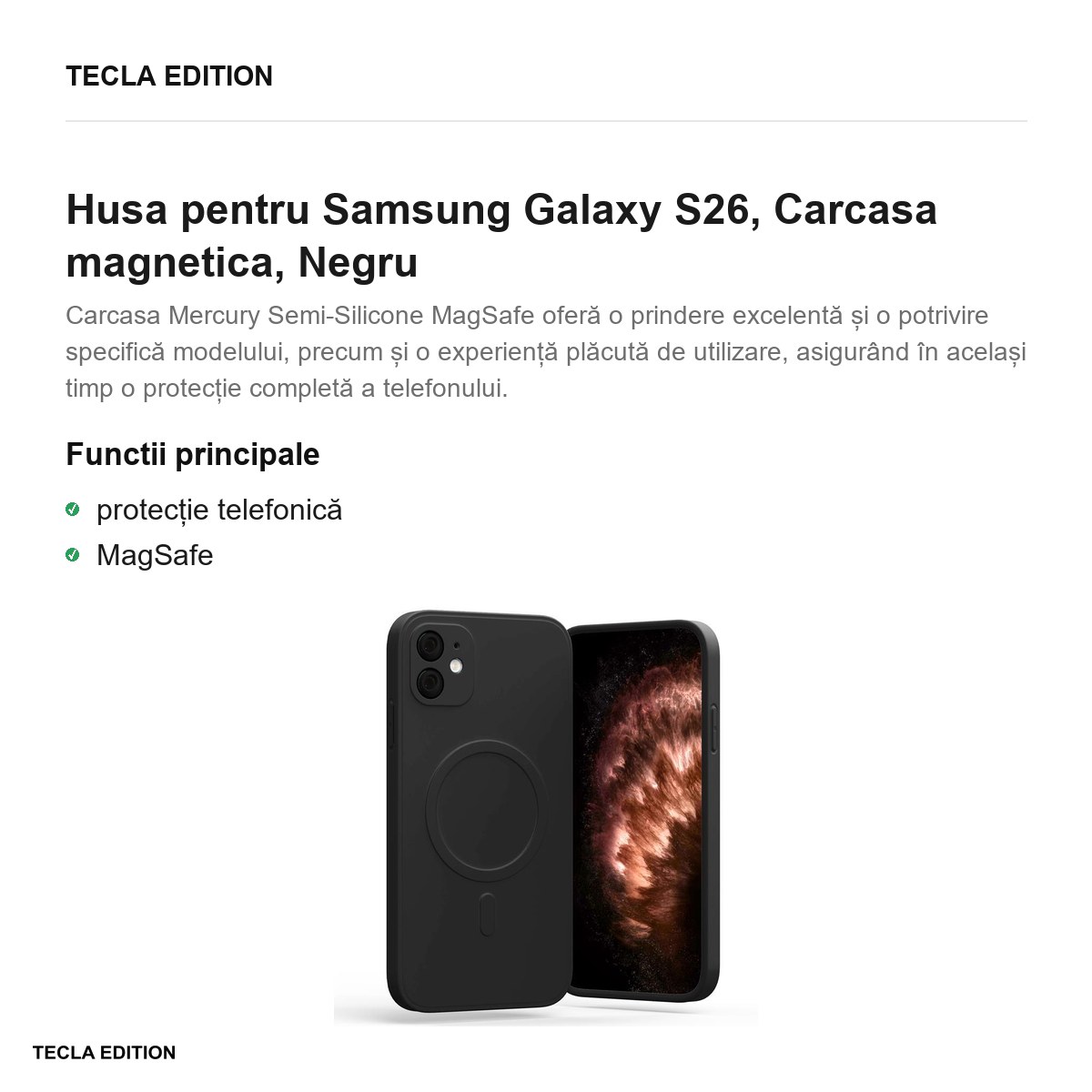 Husa Mercury Semi-Silicon pentru Samsung Galaxy S26, Carcasa magnetica, Negru [1]