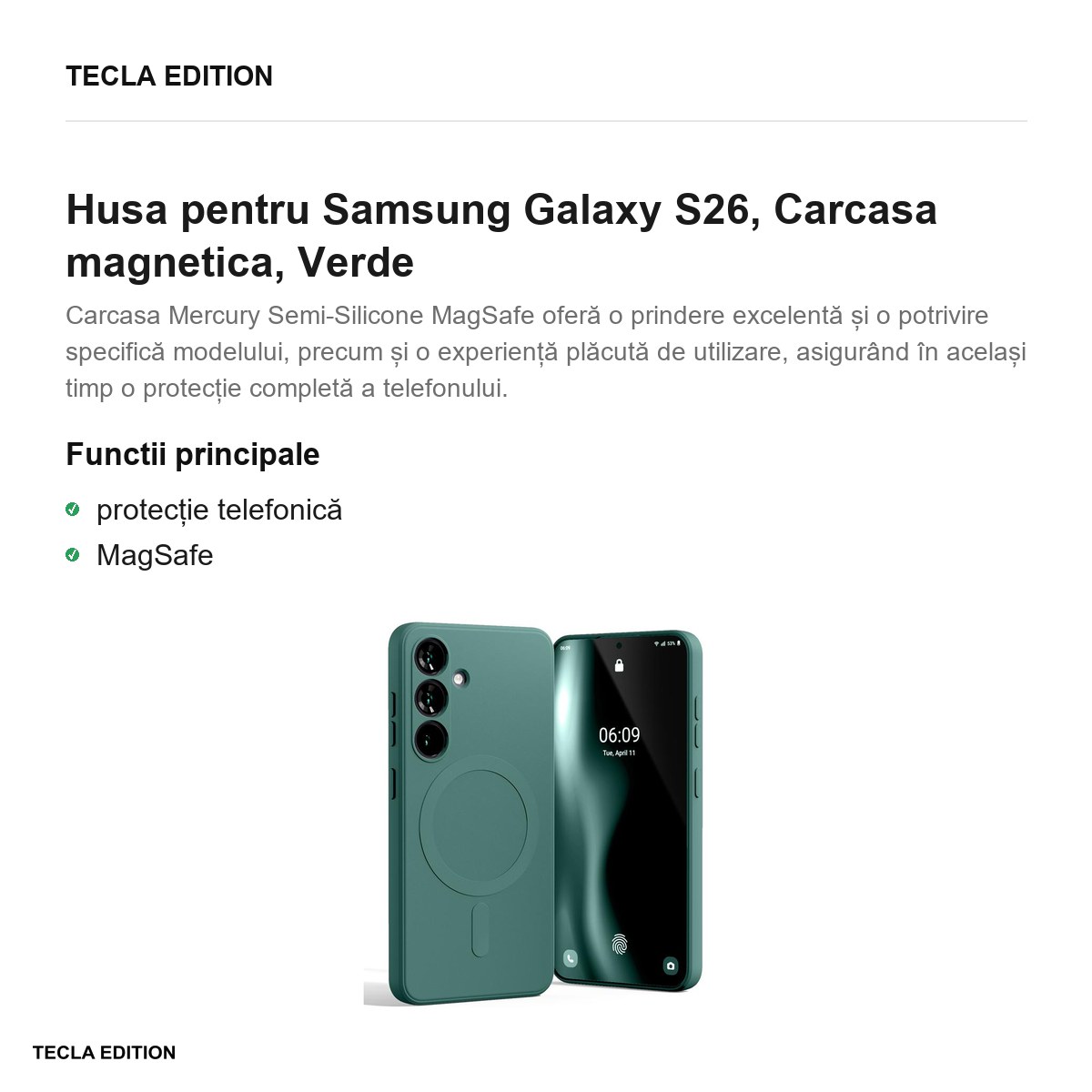 Husa Mercury Semi-Silicon pentru Samsung Galaxy S26, Carcasa magnetica, Verde [1]