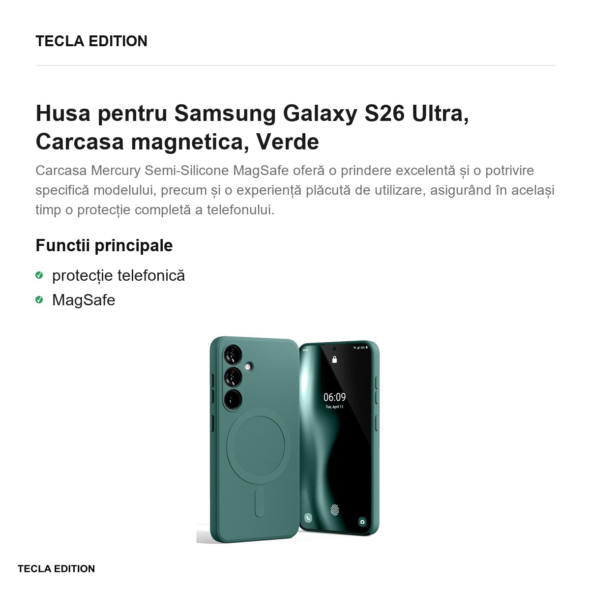 Husa Mercury Semi-Silicon pentru Samsung Galaxy S26 Ultra, Carcasa magnetica, Verde [1]