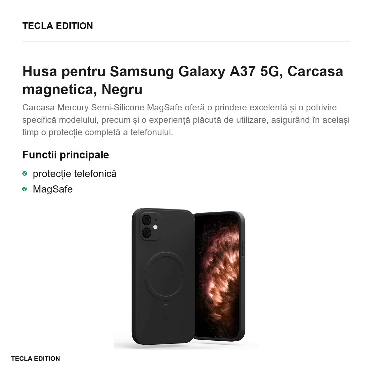 Husa Mercury Semi-Silicon pentru Samsung Galaxy A37 5G, Carcasa magnetica, Negru [1]