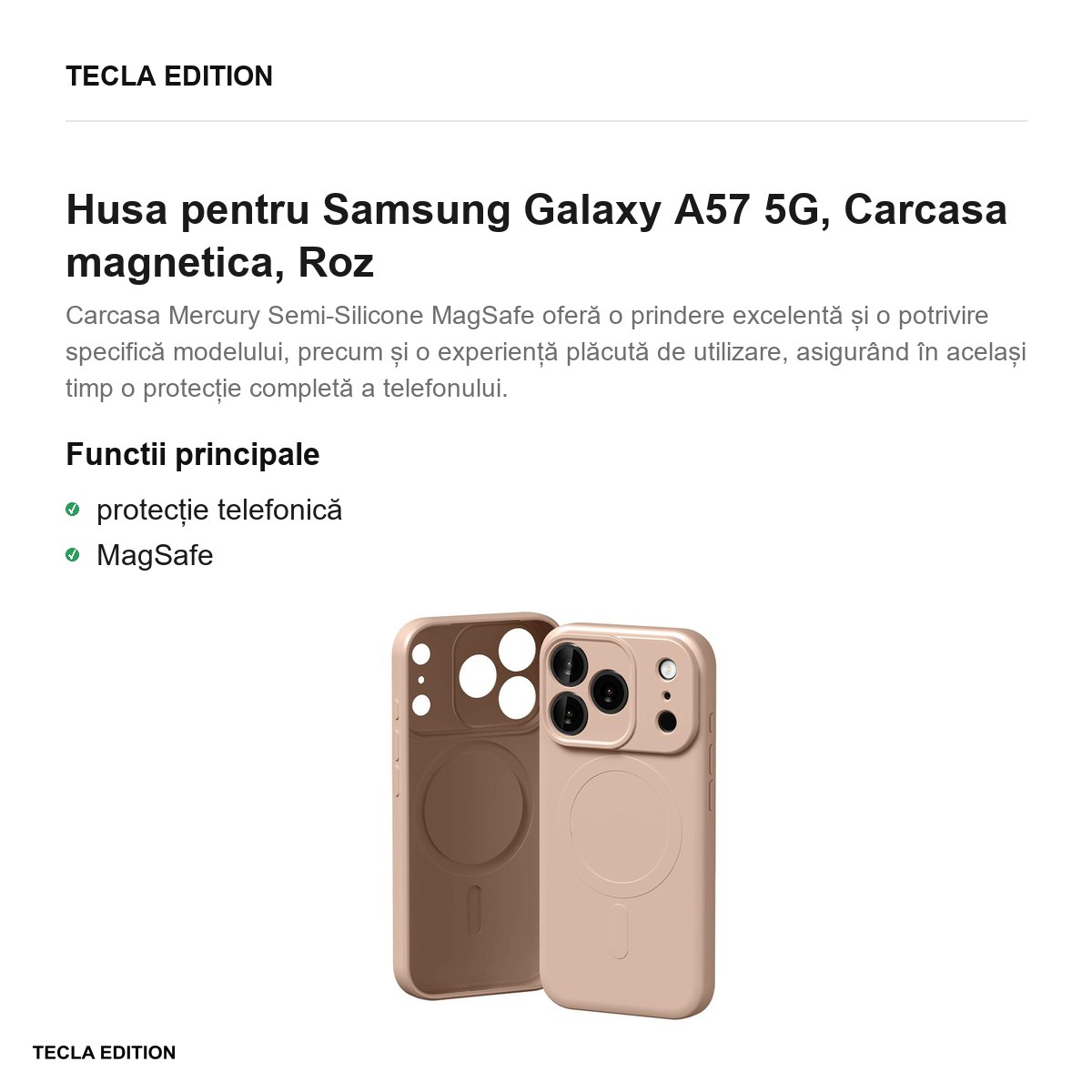 Husa Mercury Semi-Silicon Sand pentru Samsung Galaxy A57 5G, Carcasa magnetica, Roz [1]