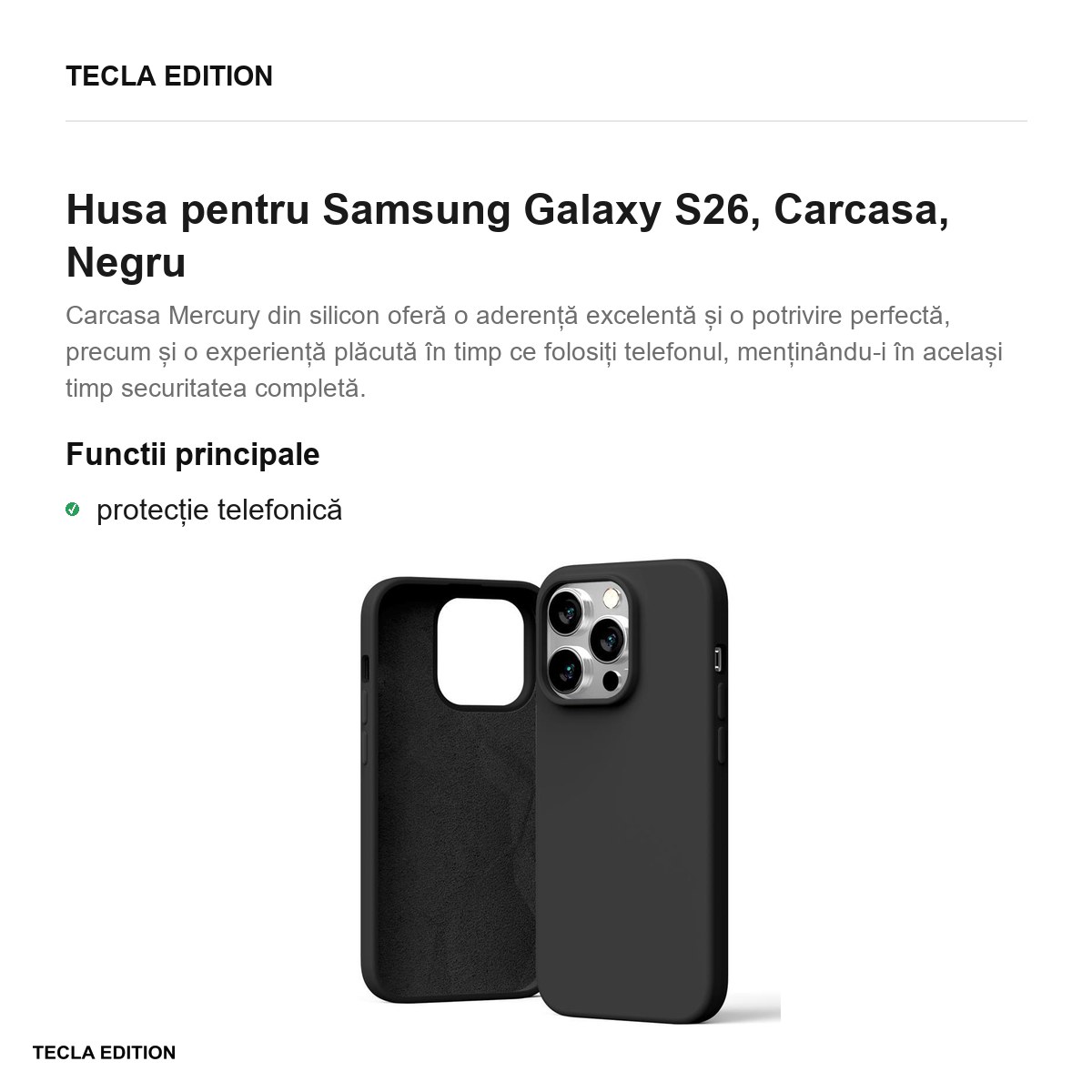 Husa Mercury Silicone pentru Samsung Galaxy S26, Carcasa, Negru [1]