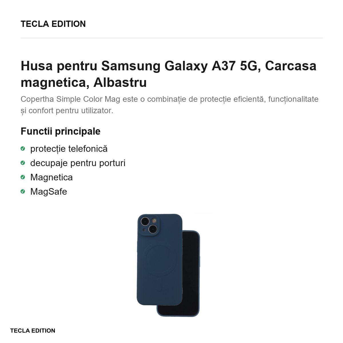 Husa Simple Color Mag pentru Samsung Galaxy A37 5G, Carcasa magnetica, Albastru [1]