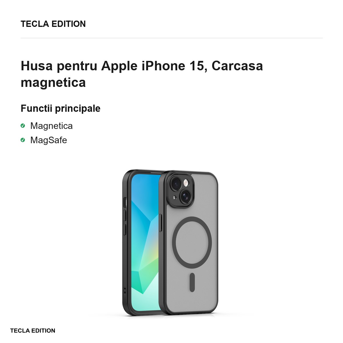 Husa Mag Matt pentru Apple iPhone 15, Carcasa magnetica, Negru [1]