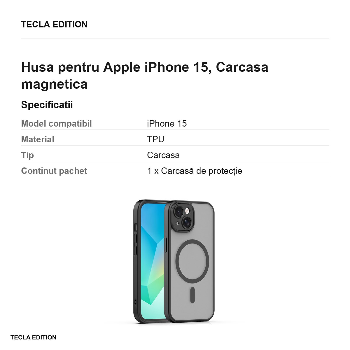 Husa Mag Matt pentru Apple iPhone 15, Carcasa magnetica, Negru [2]