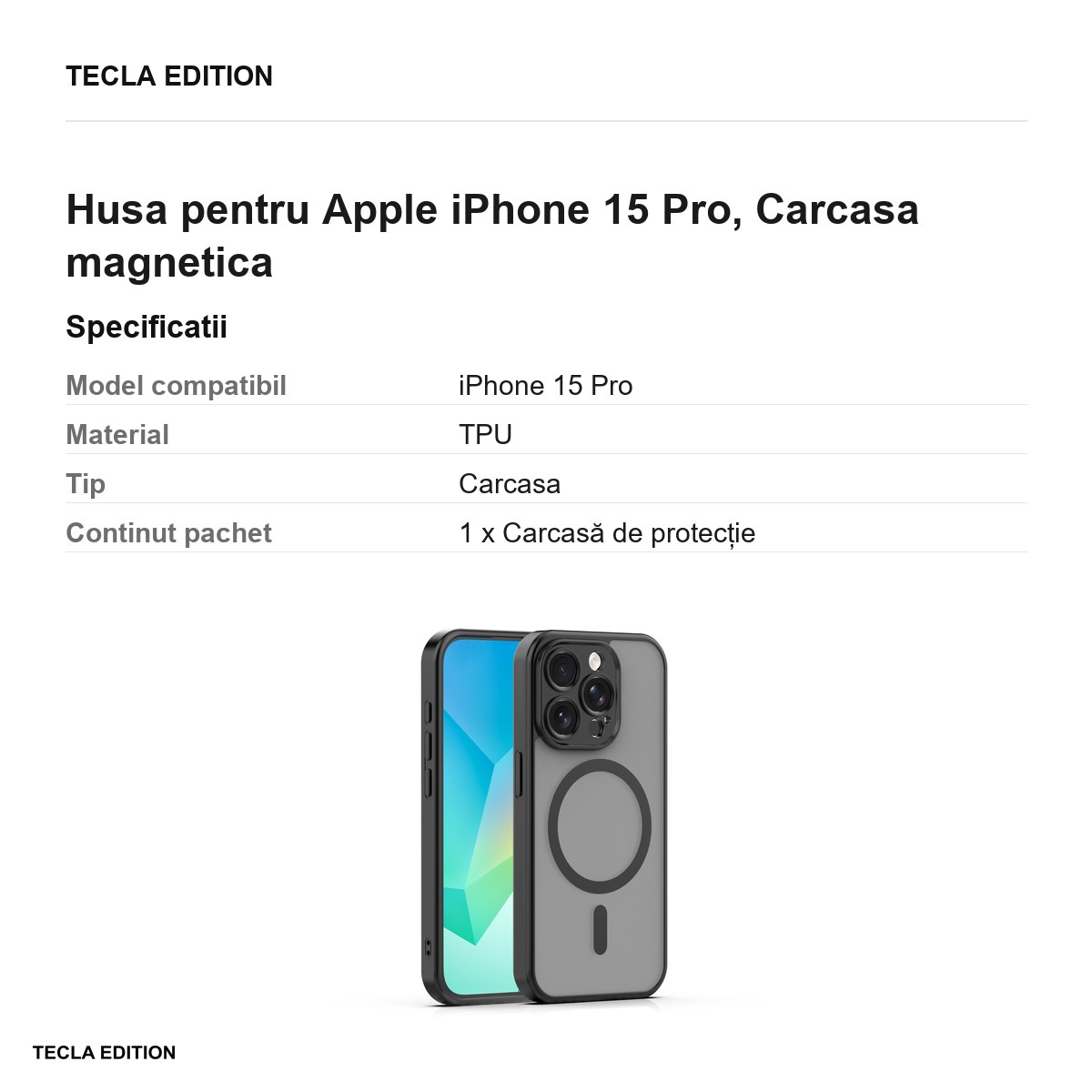 Husa Mag Matt pentru Apple iPhone 15 Pro, Carcasa magnetica, Negru [2]