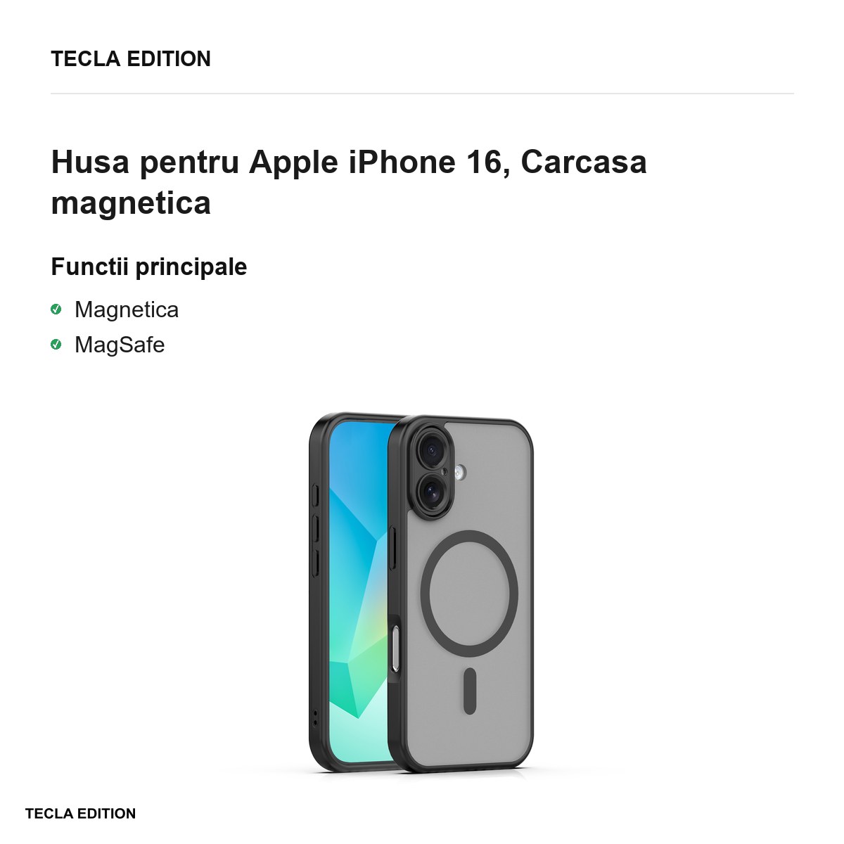 Husa Mag Matt pentru Apple iPhone 16, Carcasa magnetica, Negru [1]