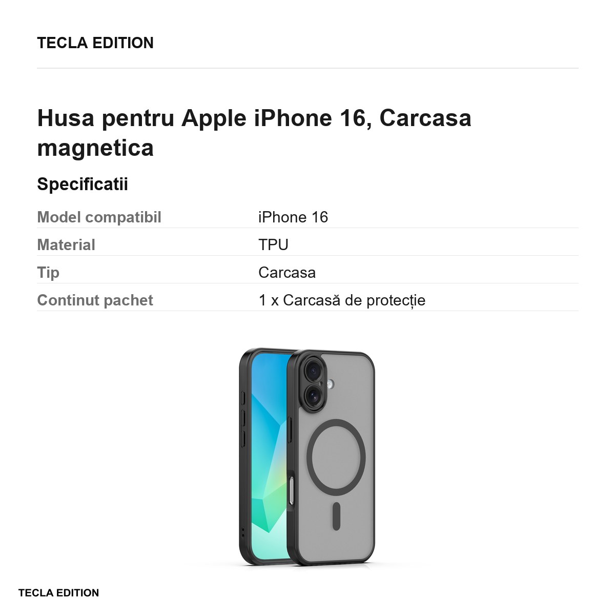 Husa Mag Matt pentru Apple iPhone 16, Carcasa magnetica, Negru [2]
