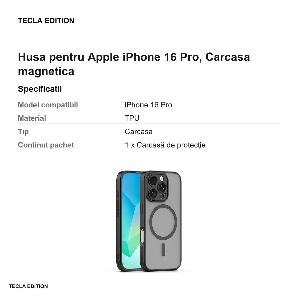 Husa Mag Matt pentru Apple iPhone 16 Pro, Carcasa magnetica, Negru [2]