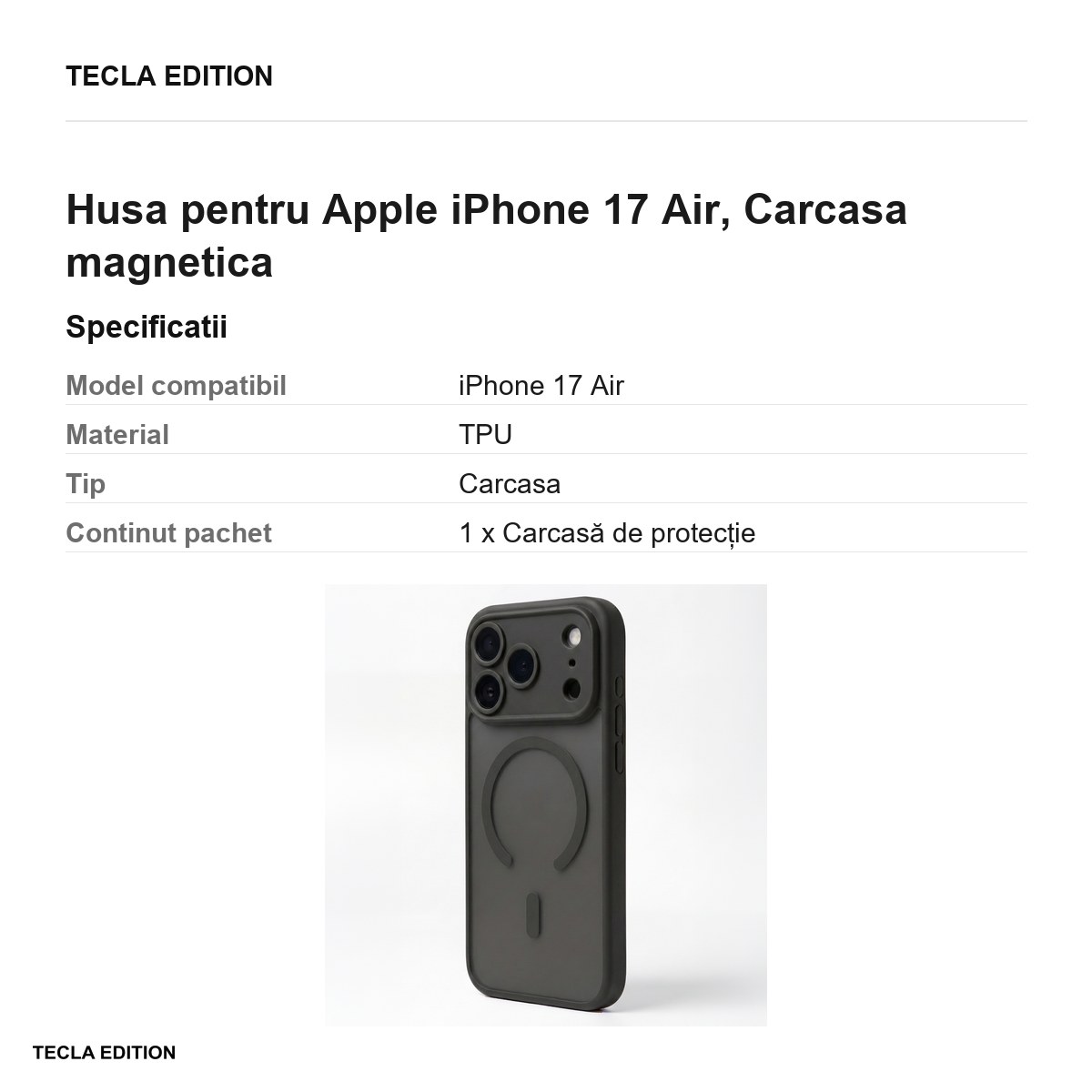 Husa Mag Matt pentru Apple iPhone 17 Air, Carcasa magnetica, Negru [2]