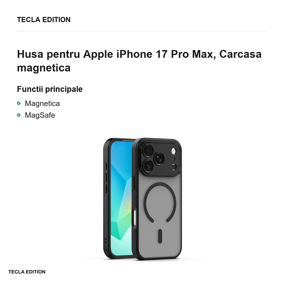Husa Mag Matt pentru Apple iPhone 17 Pro Max, Carcasa magnetica, Negru [1]