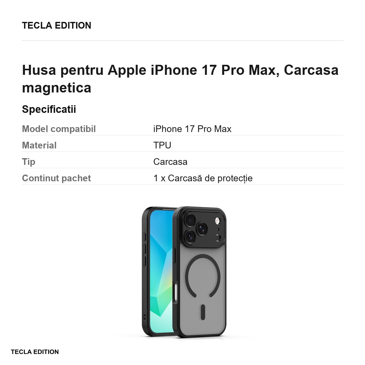 Husa Mag Matt pentru Apple iPhone 17 Pro Max, Carcasa magnetica, Negru [2]