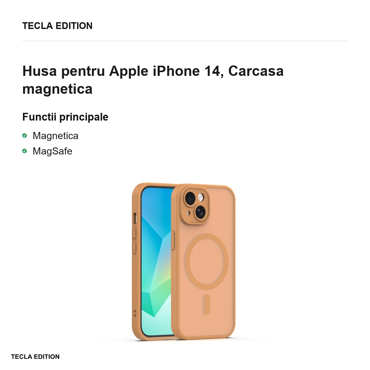 Husa Mag Matt pentru Apple iPhone 14, Carcasa magnetica, Maro [1]