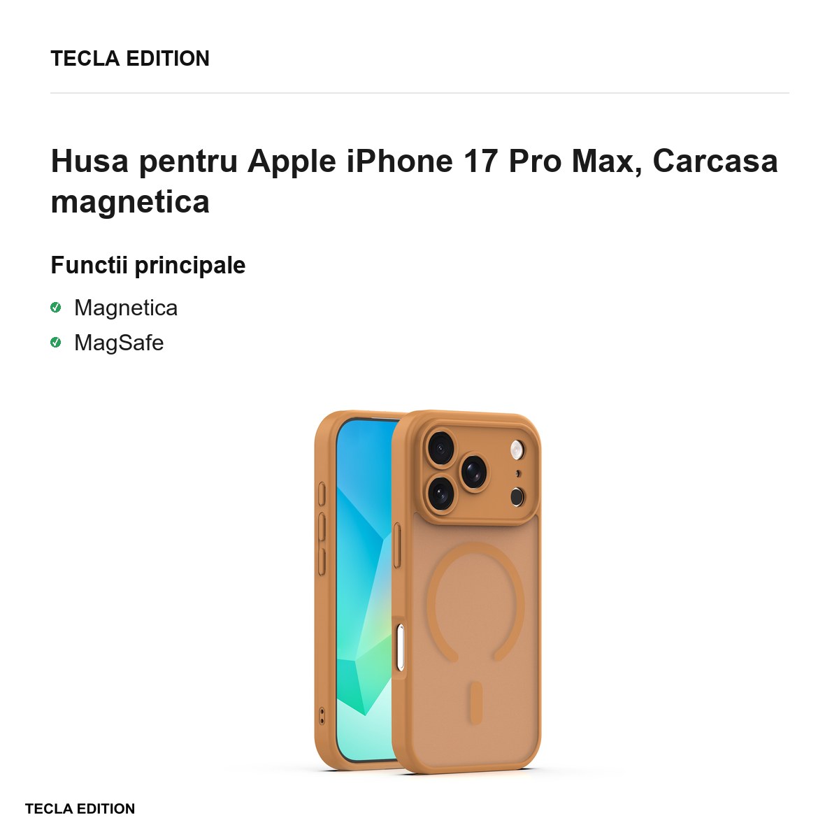 Husa Mag Matt pentru Apple iPhone 17 Pro Max, Carcasa magnetica, Maro [1]