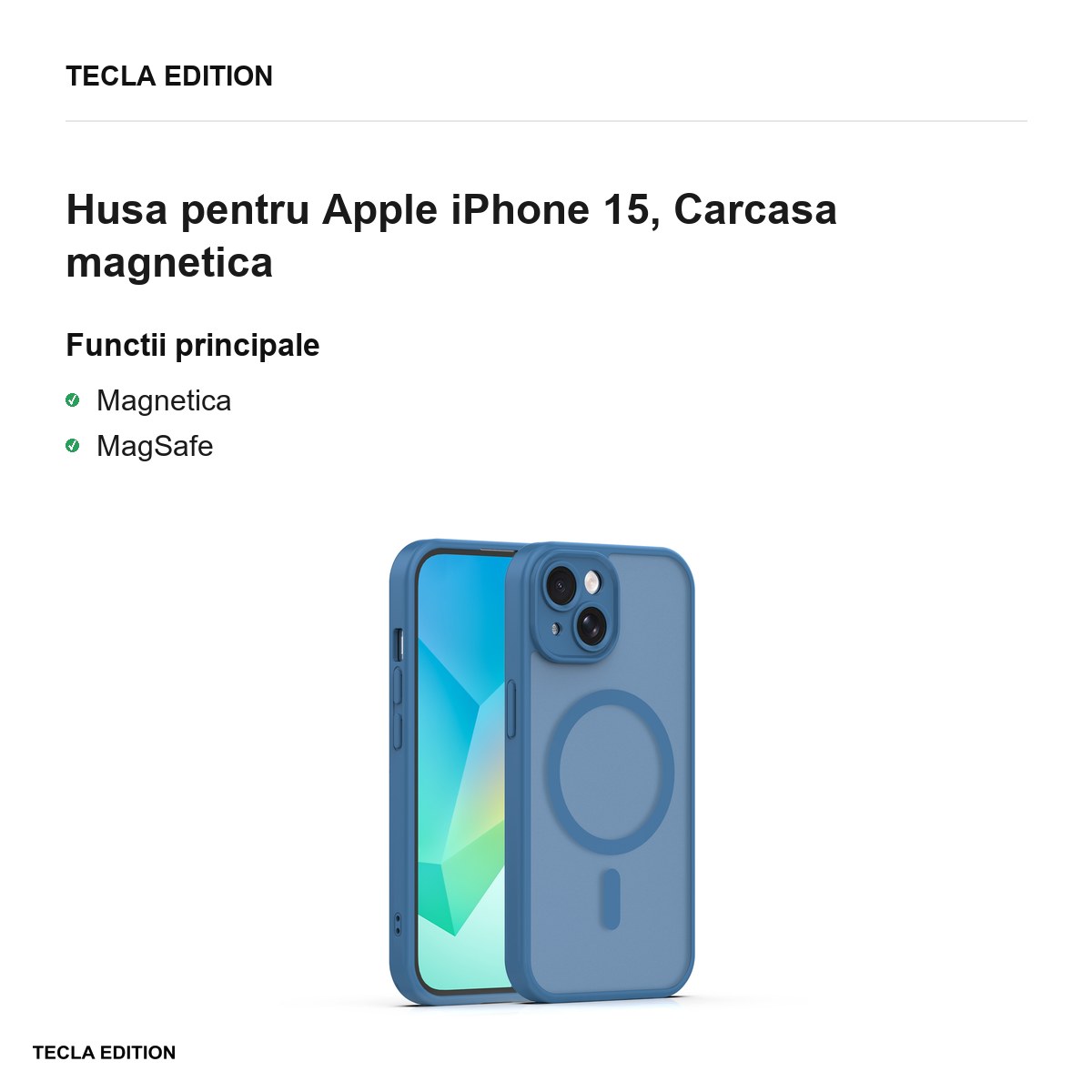 Husa Mag Matt pentru Apple iPhone 15, Carcasa magnetica, Albastru inchis [1]