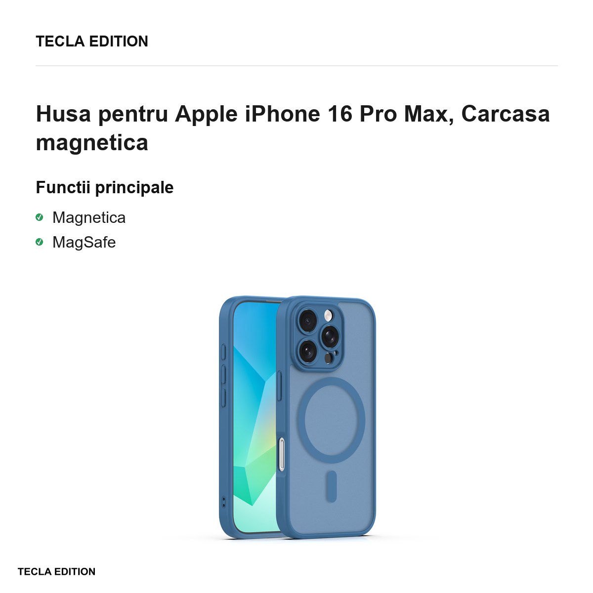Husa Mag Matt pentru Apple iPhone 16 Pro Max, Carcasa magnetica, Albastru inchis [1]