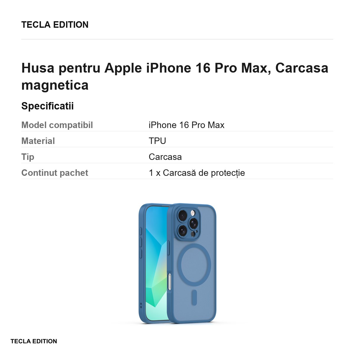Husa Mag Matt pentru Apple iPhone 16 Pro Max, Carcasa magnetica, Albastru inchis [2]