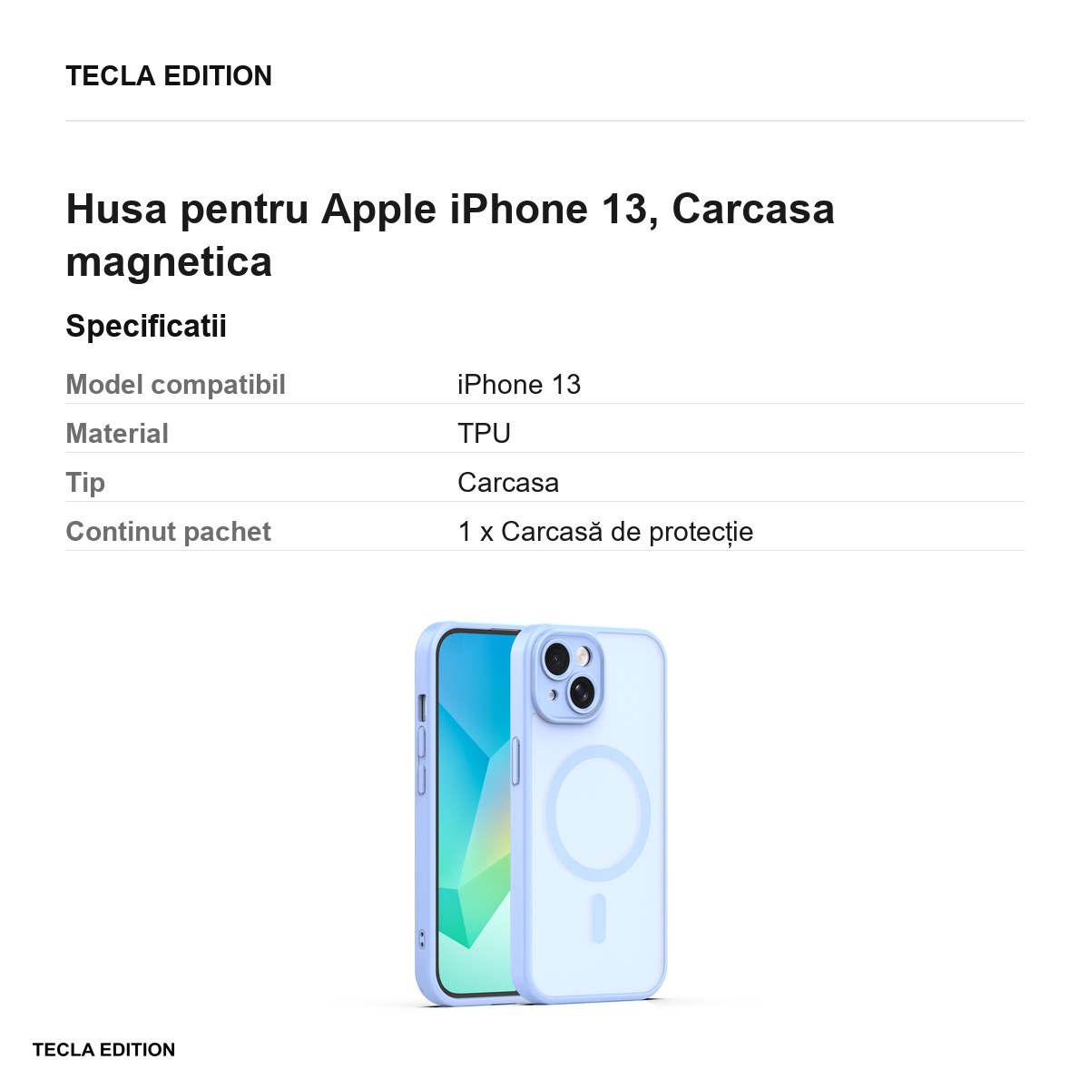 Husa Mag Matt pentru Apple iPhone 13, Carcasa magnetica, Albastru deschis [2]