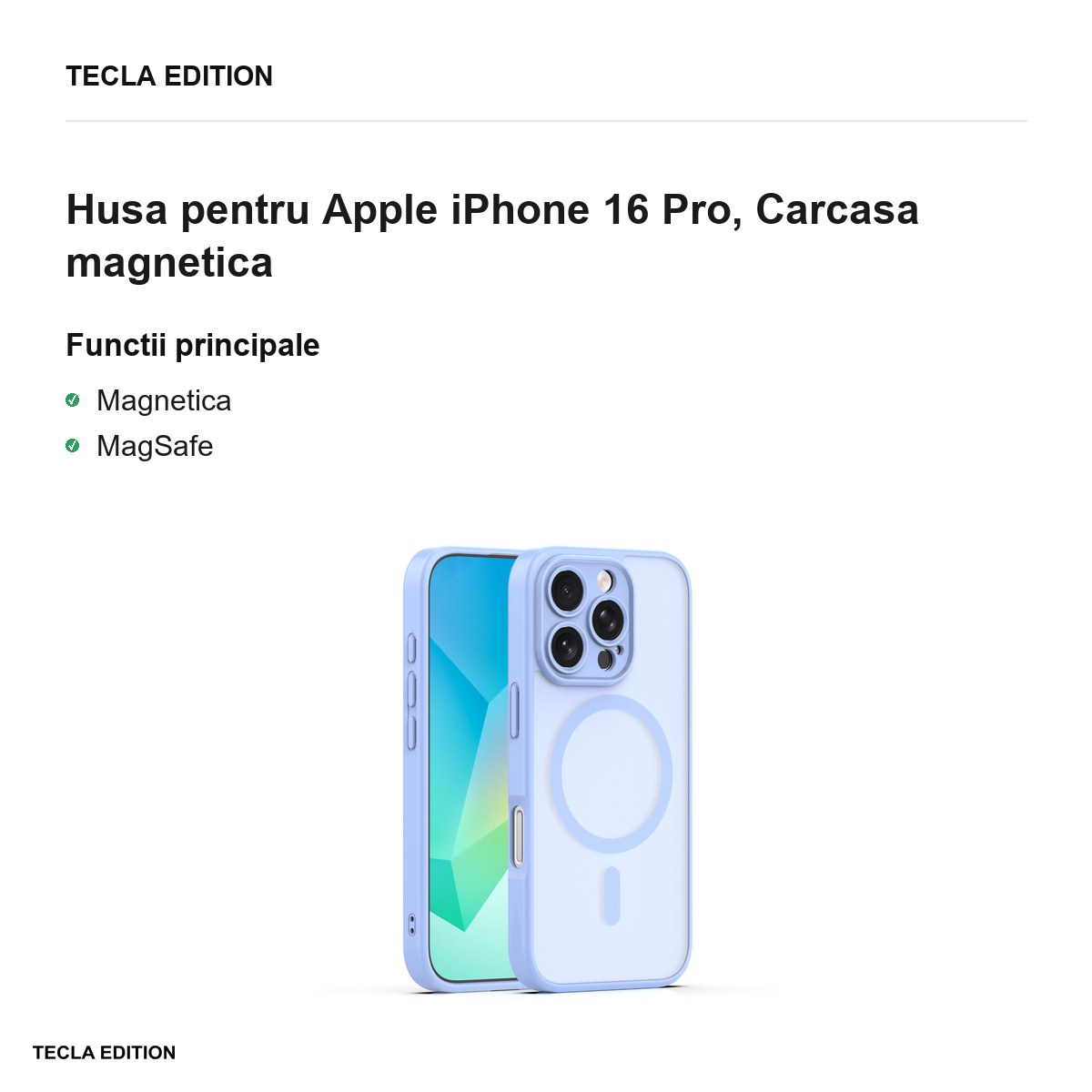 Husa Mag Matt pentru Apple iPhone 16 Pro, Carcasa magnetica, Albastru deschis [1]