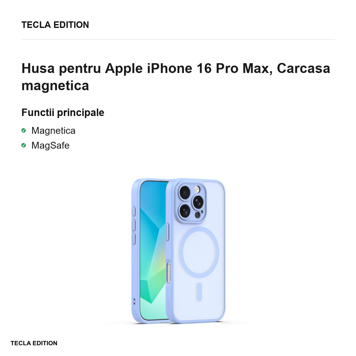 Husa Mag Matt pentru Apple iPhone 16 Pro Max, Carcasa magnetica, Albastru deschis [1]