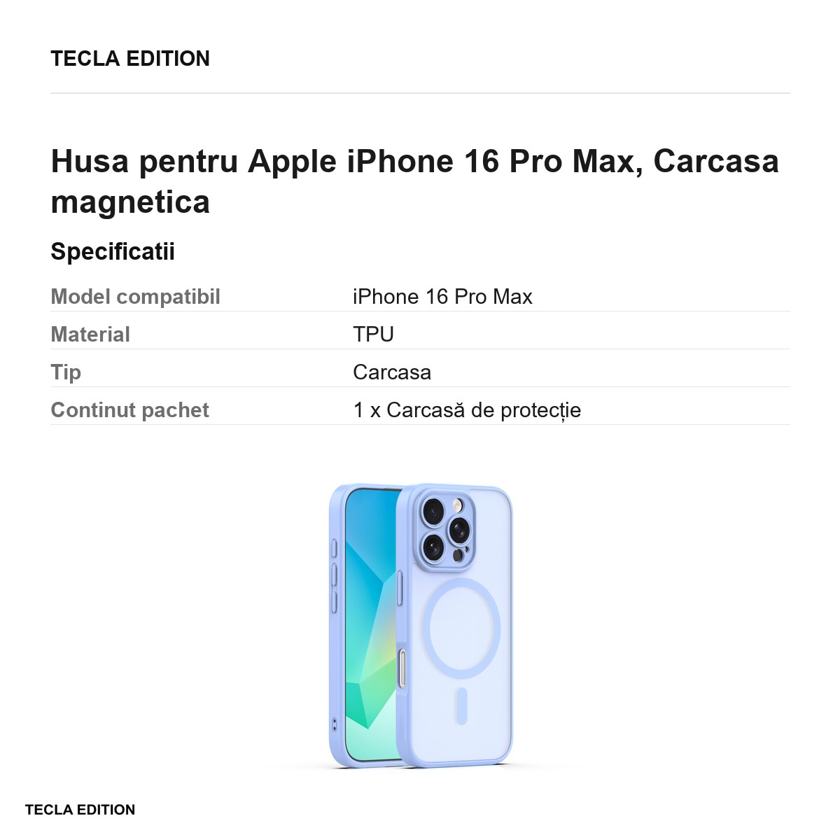 Husa Mag Matt pentru Apple iPhone 16 Pro Max, Carcasa magnetica, Albastru deschis [2]