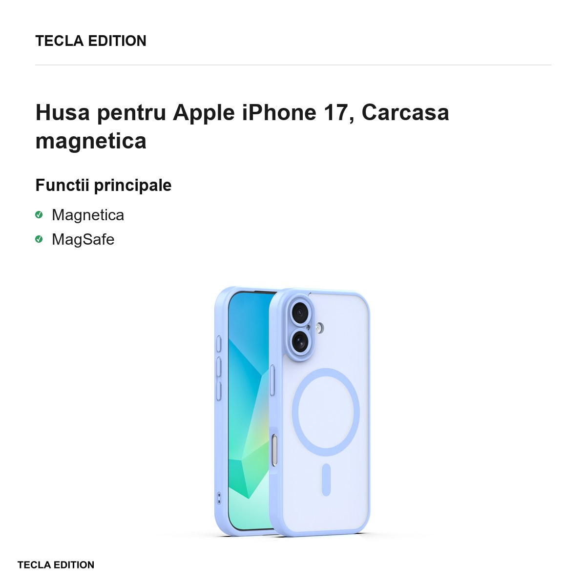 Husa Mag Matt pentru Apple iPhone 17, Carcasa magnetica, Albastru deschis [1]