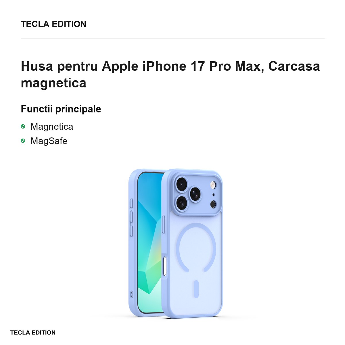 Husa Mag Matt pentru Apple iPhone 17 Pro Max, Carcasa magnetica, Albastru deschis [1]