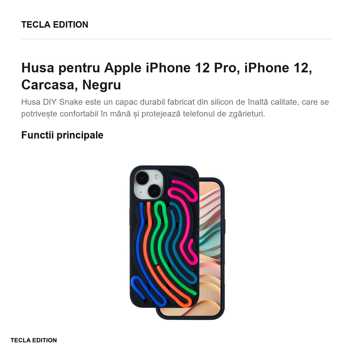 Husa DIY Snake pentru Apple iPhone 12 Pro, iPhone 12, Carcasa, Negru [1]