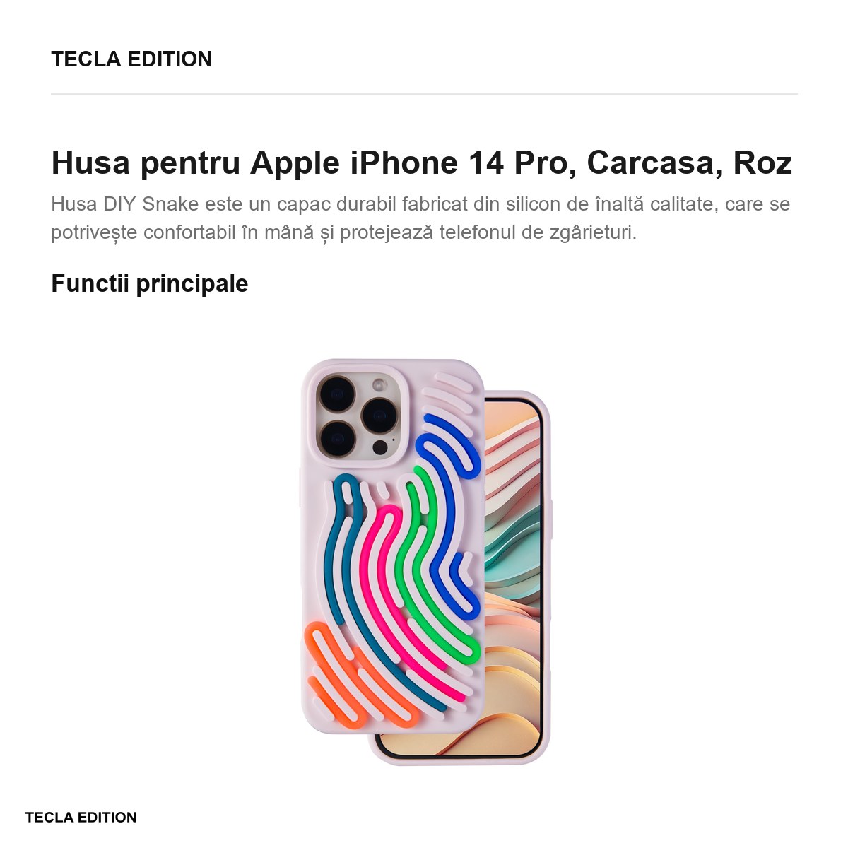 Husa DIY Snake pentru Apple iPhone 14 Pro, Carcasa, Roz [1]