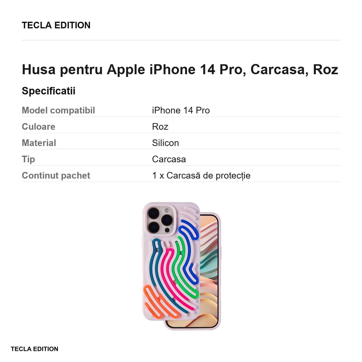 Husa DIY Snake pentru Apple iPhone 14 Pro, Carcasa, Roz [2]