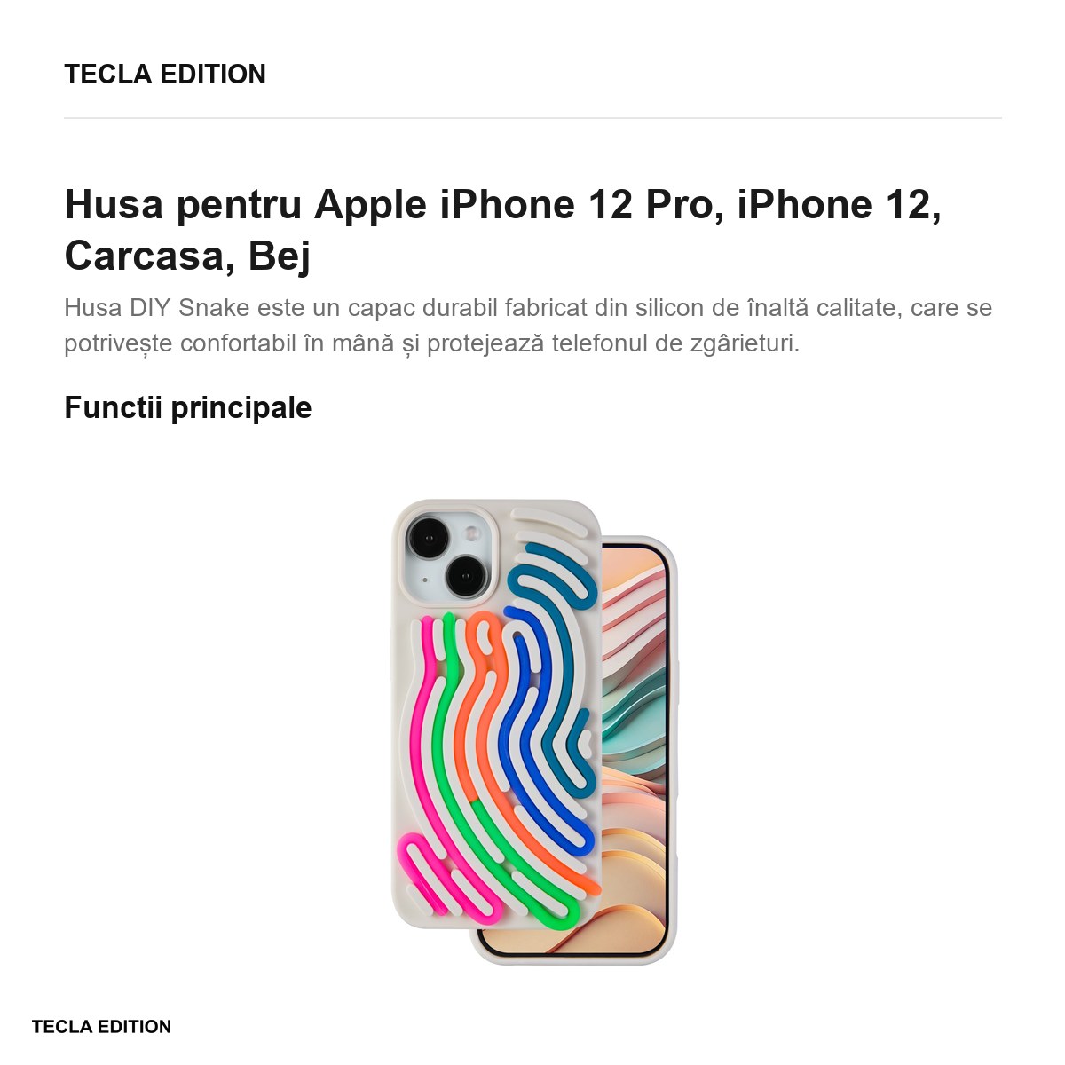 Husa DIY Snake pentru Apple iPhone 12 Pro, iPhone 12, Carcasa, Bej [1]