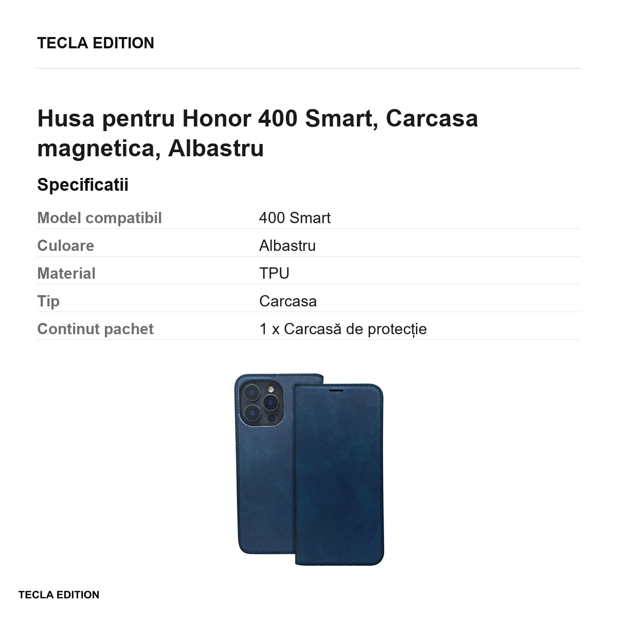 Husa Smart Suede pentru Honor 400 Smart, tip carte cu inchidere magnetica, Albastru [2]