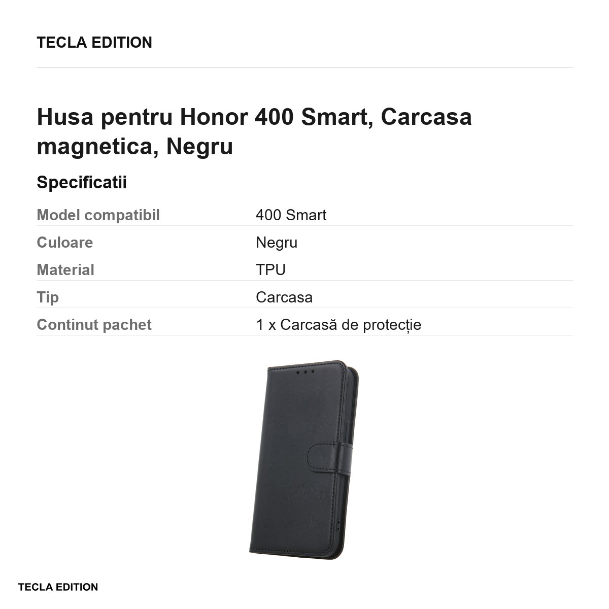 Husa Smart Classic pentru Honor 400 Smart, tip carte cu inchidere magnetica, Negru [2]