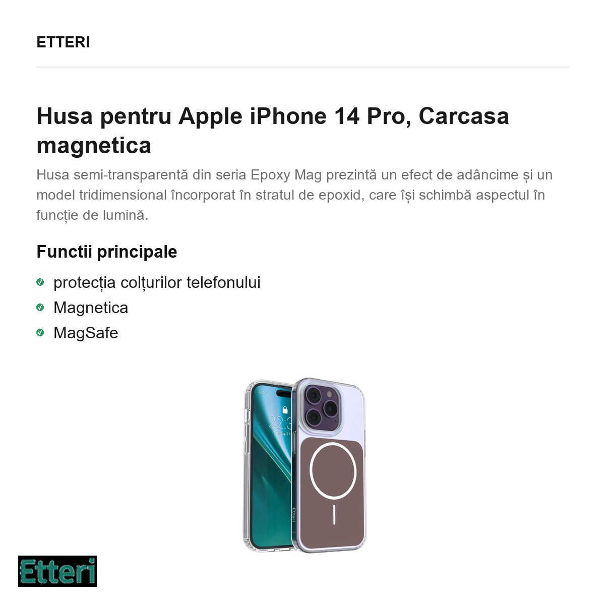 Husa Etteri Hidden Pearl pentru Apple iPhone 14 Pro, Carcasa magnetica, Maro [1]